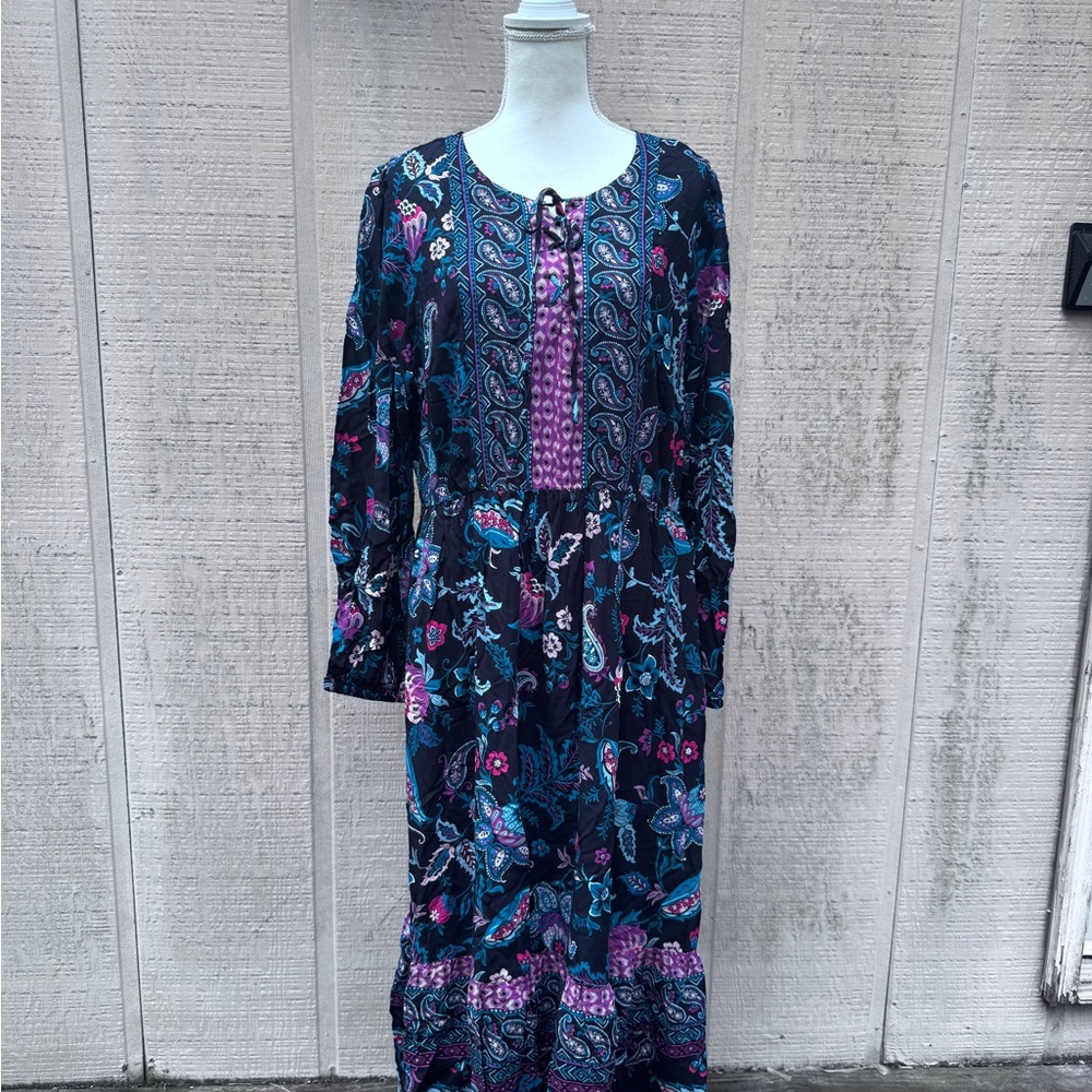Lane Bryant Rayon Boho Multicolor Paisley Long Sleeve Dress